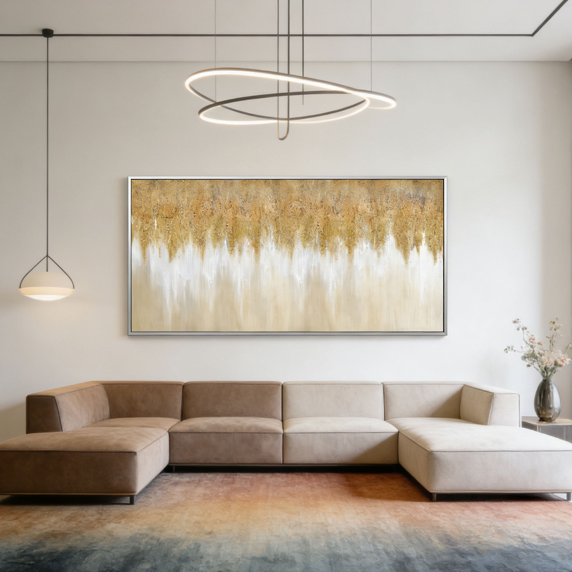 Modern Abstract Gold and Beige Wall Art - Ochre Descent