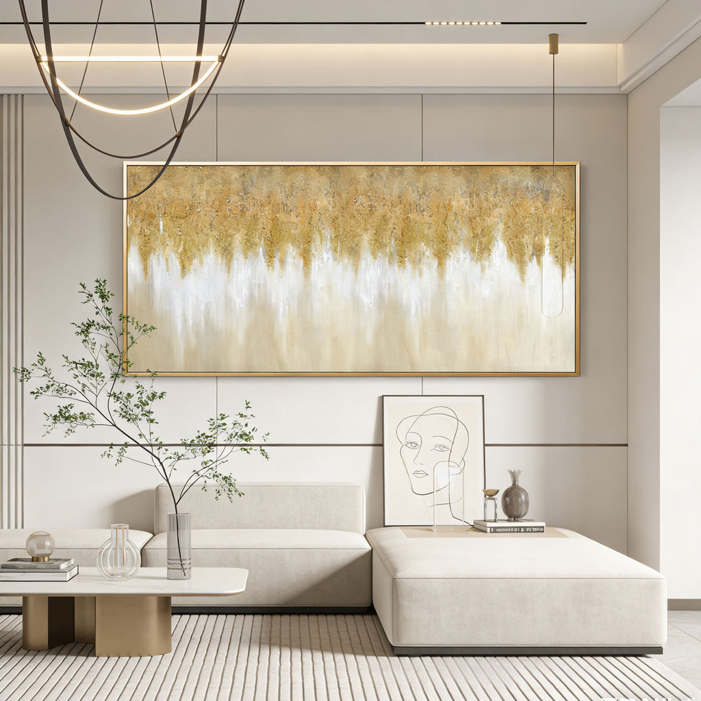 Modern Abstract Gold and Beige Wall Art - Ochre Descent