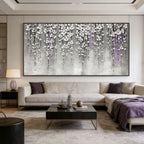 3D textured silver floral modern wall art pewter bloomfall living room