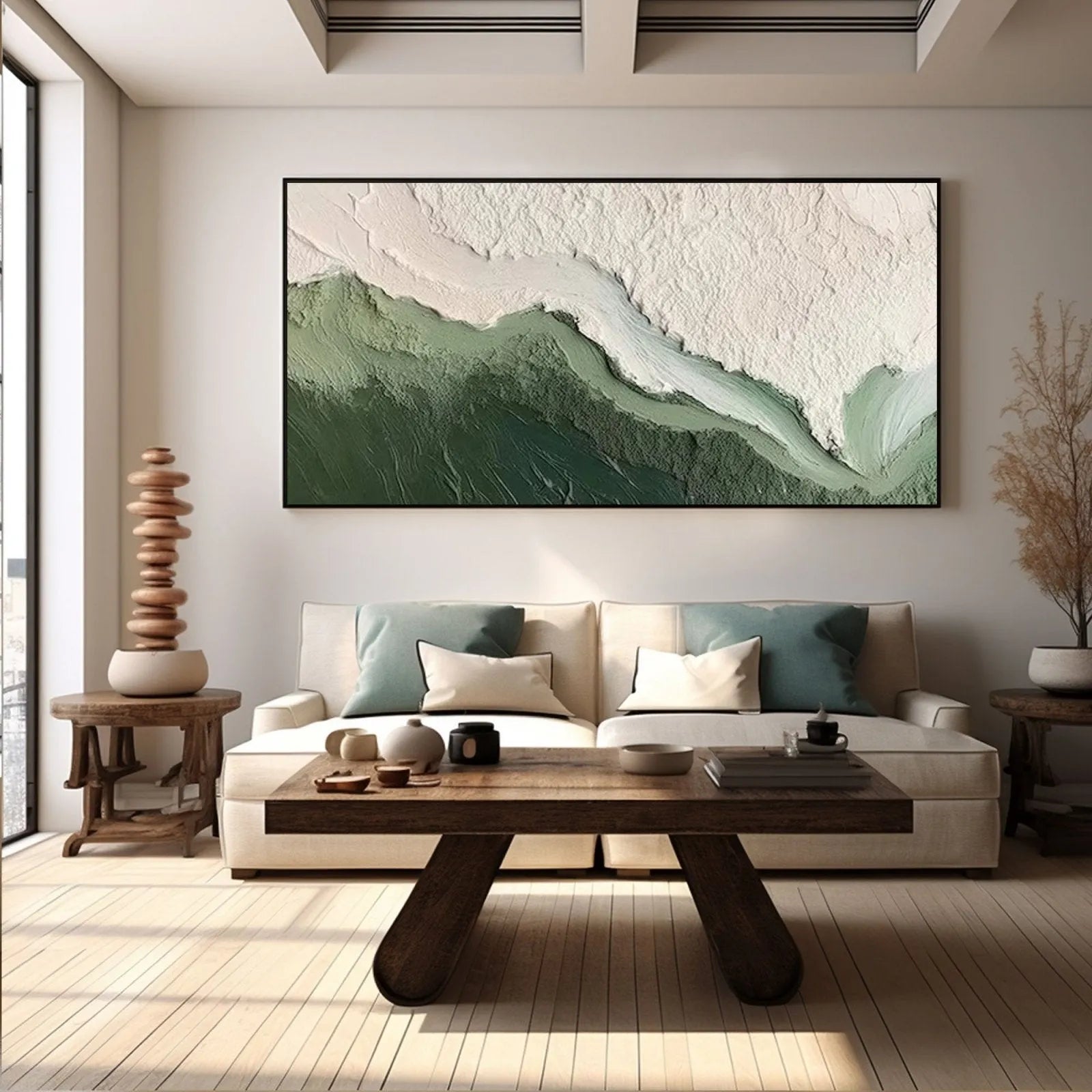 Abstract Textured Ocean Waves Canvas Art | Green Surge
