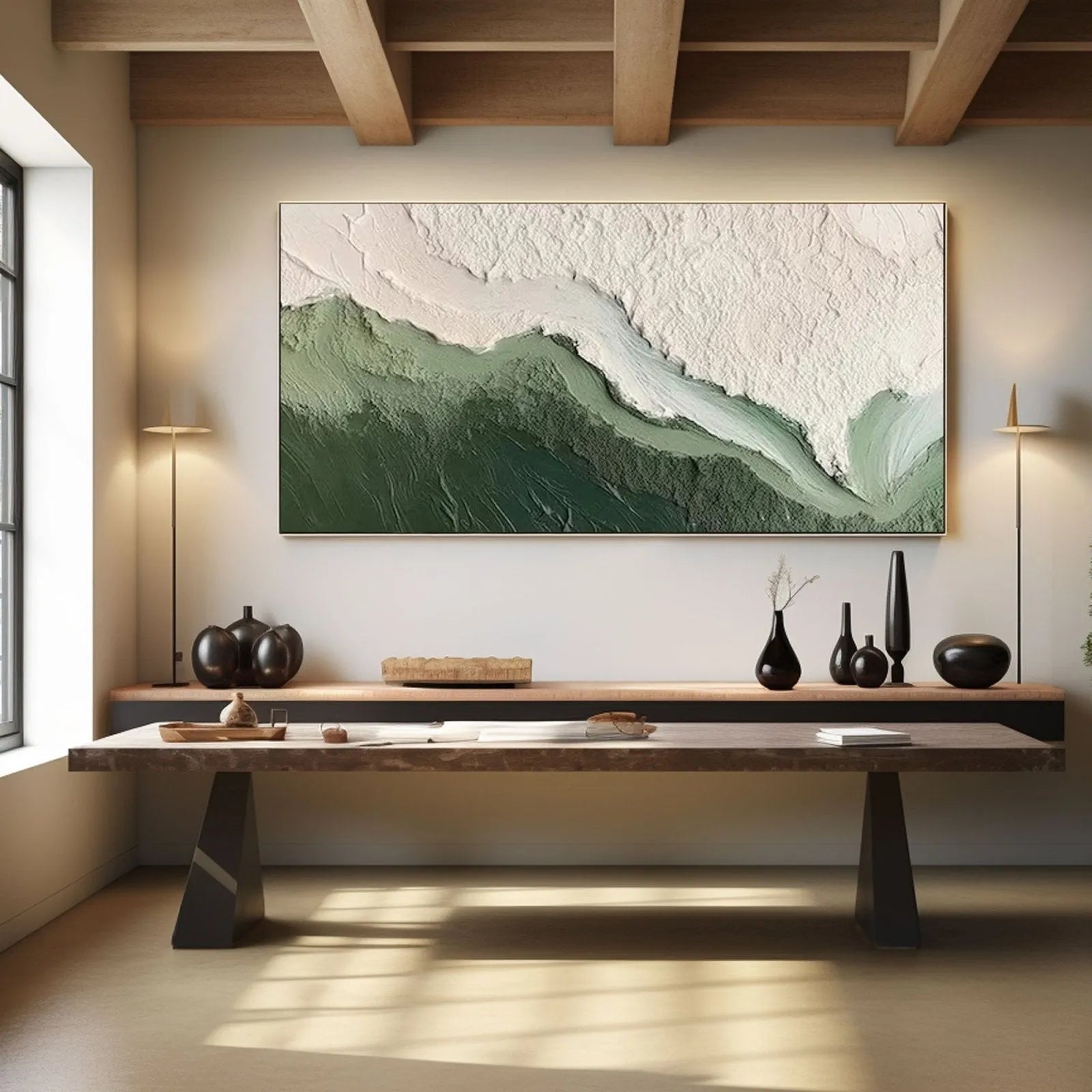 Abstract Textured Ocean Waves Canvas Art | Green Surge