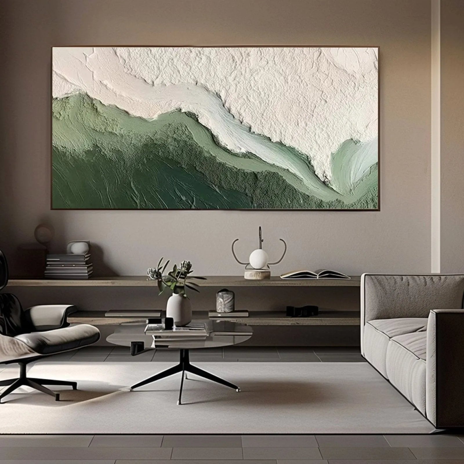 Abstract Textured Ocean Waves Canvas Art | Green Surge