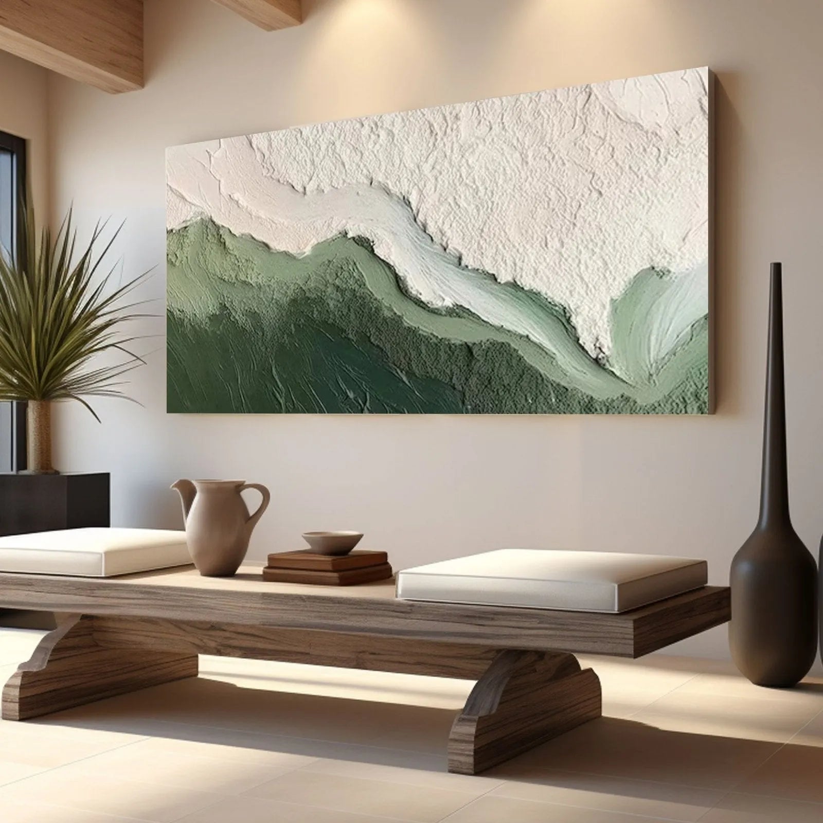 Abstract Textured Ocean Waves Canvas Art | Green Surge