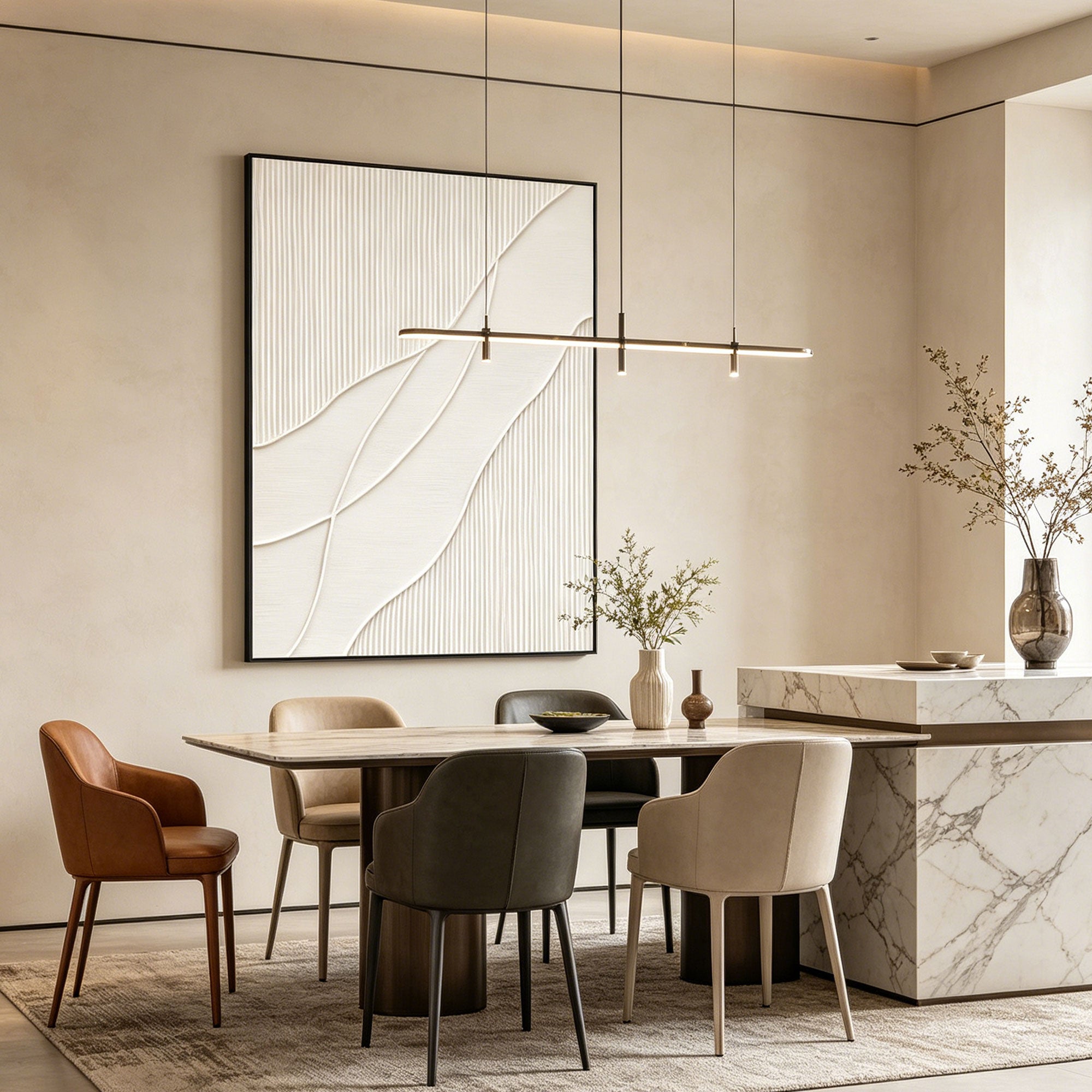 3D Textured Minimalist Geometric Wall Art - Quiet Frond