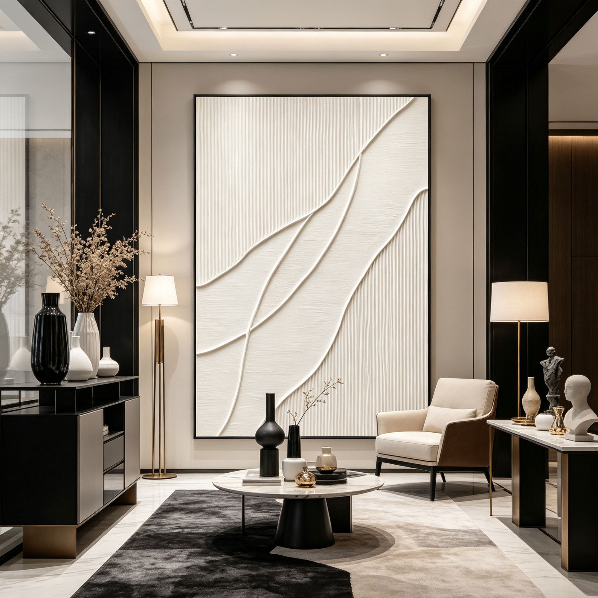 3D Textured Minimalist Geometric Wall Art - Quiet Frond