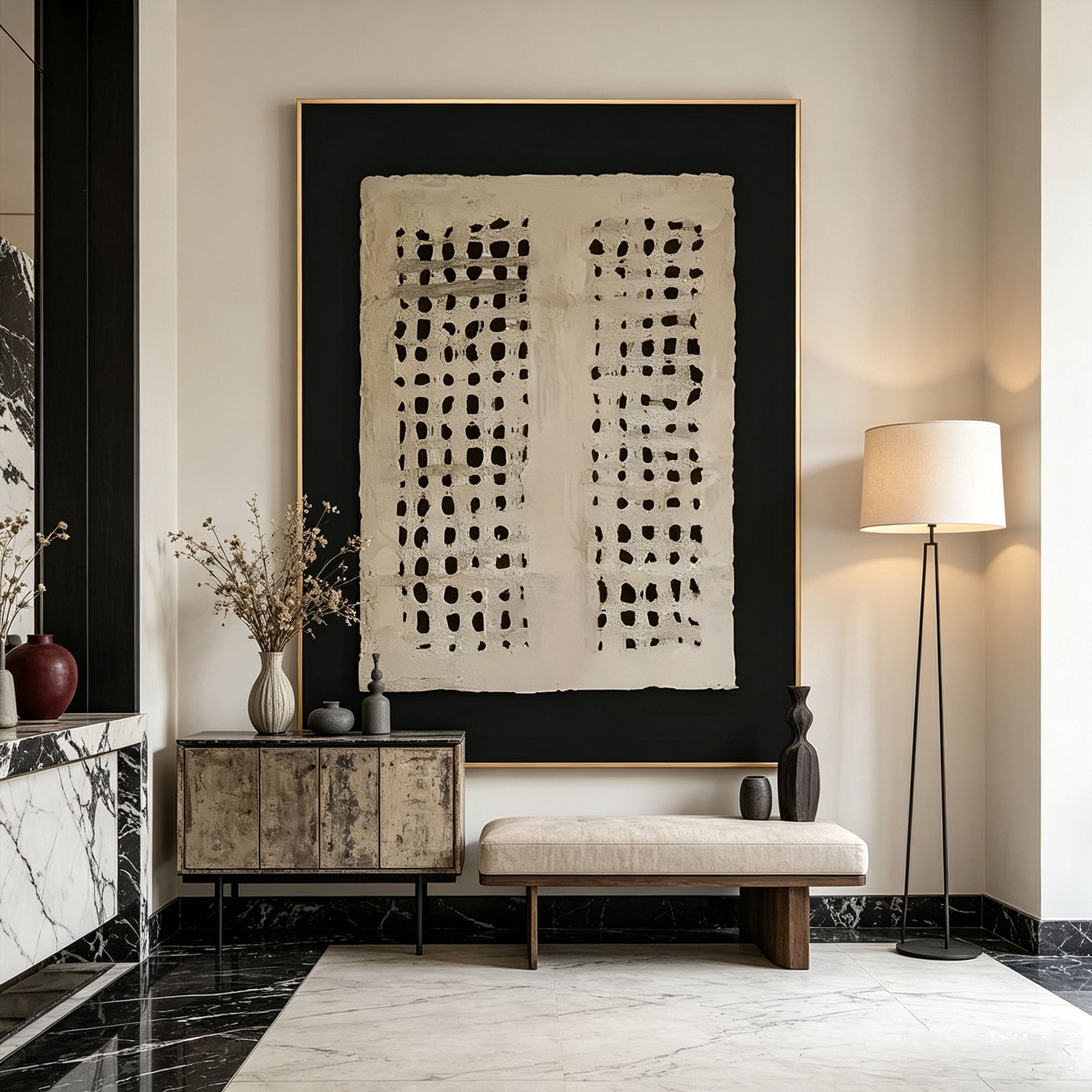 Wabi Sabi Geometric Beige Wall Art - Quiet Lattice