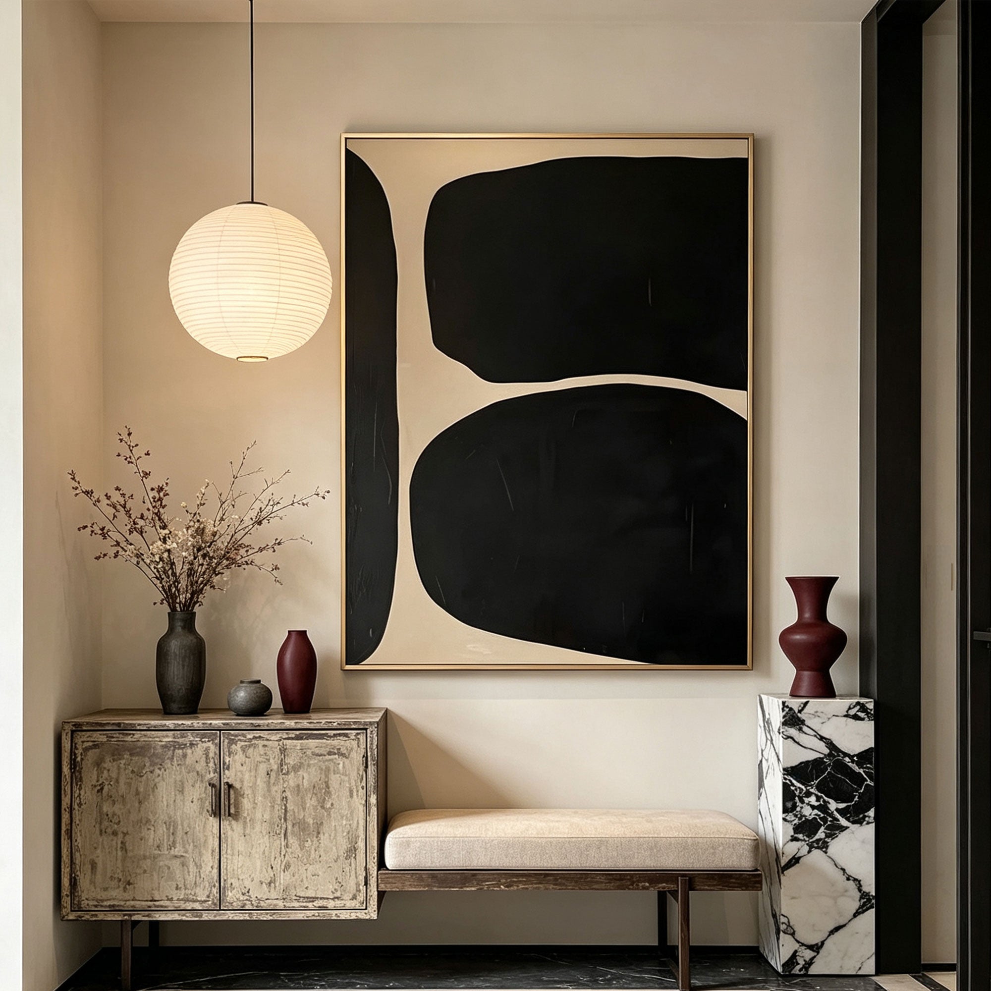 Wabi Sabi Geometric Black Wall Art - Quiet Passage