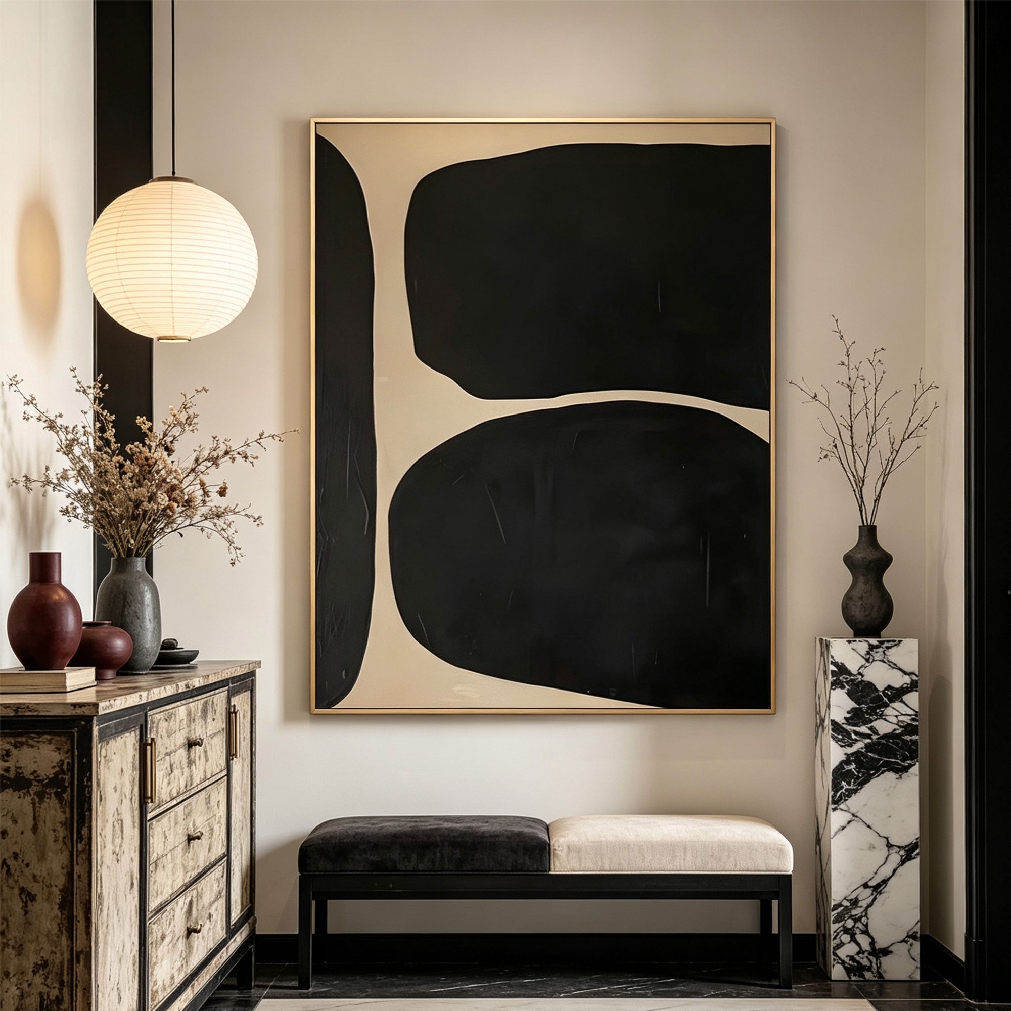 Wabi Sabi Geometric Black Wall Art - Quiet Passage