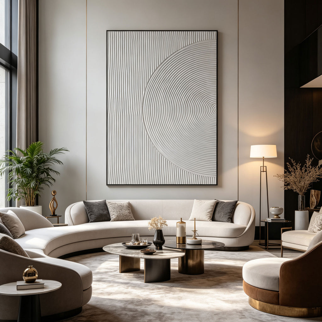 3D Textured Minimalist White Geometric Wall Art - Quiet Radius