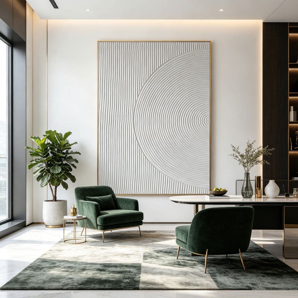 3D Textured Minimalist White Geometric Wall Art - Quiet Radius