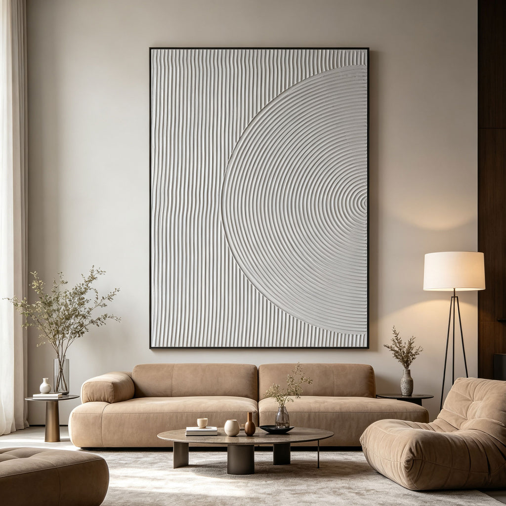 3D Textured Minimalist White Geometric Wall Art - Quiet Radius