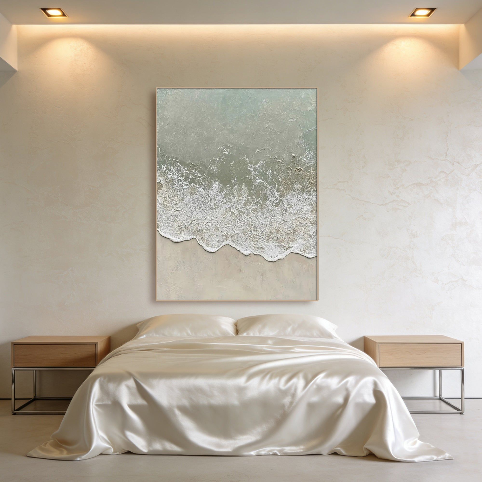 3D Textured Minimalist Coastal Canvas Art - Sage Break