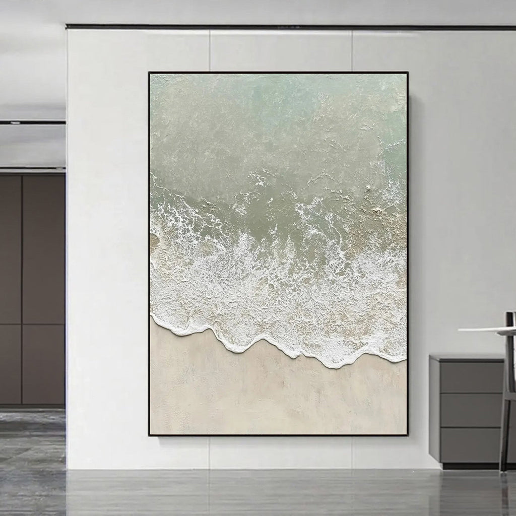 3D Textured Minimalist Coastal Canvas Art - Sage Break