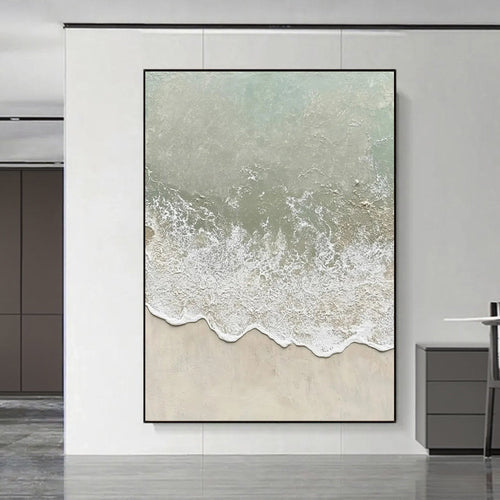3D Textured Minimalist Coastal Canvas Art - Sage Break