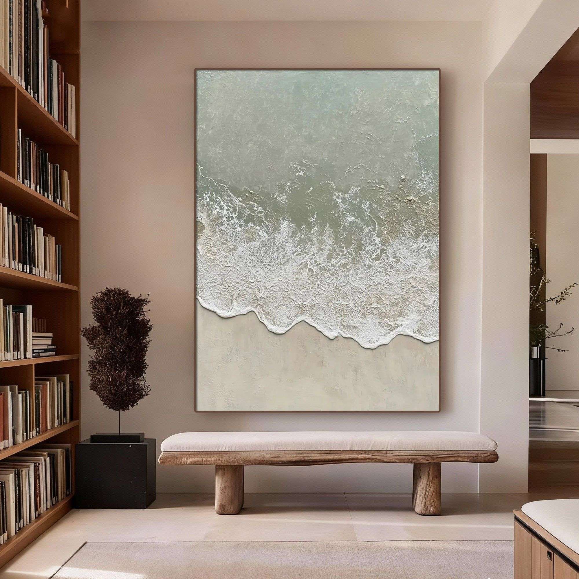 3D Textured Minimalist Coastal Canvas Art - Sage Break