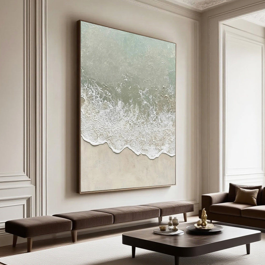 3D Textured Minimalist Coastal Canvas Art - Sage Break