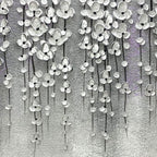 Lumi Gallery's 3D textured silver floral modern wall art, pewter bloomfall canvas