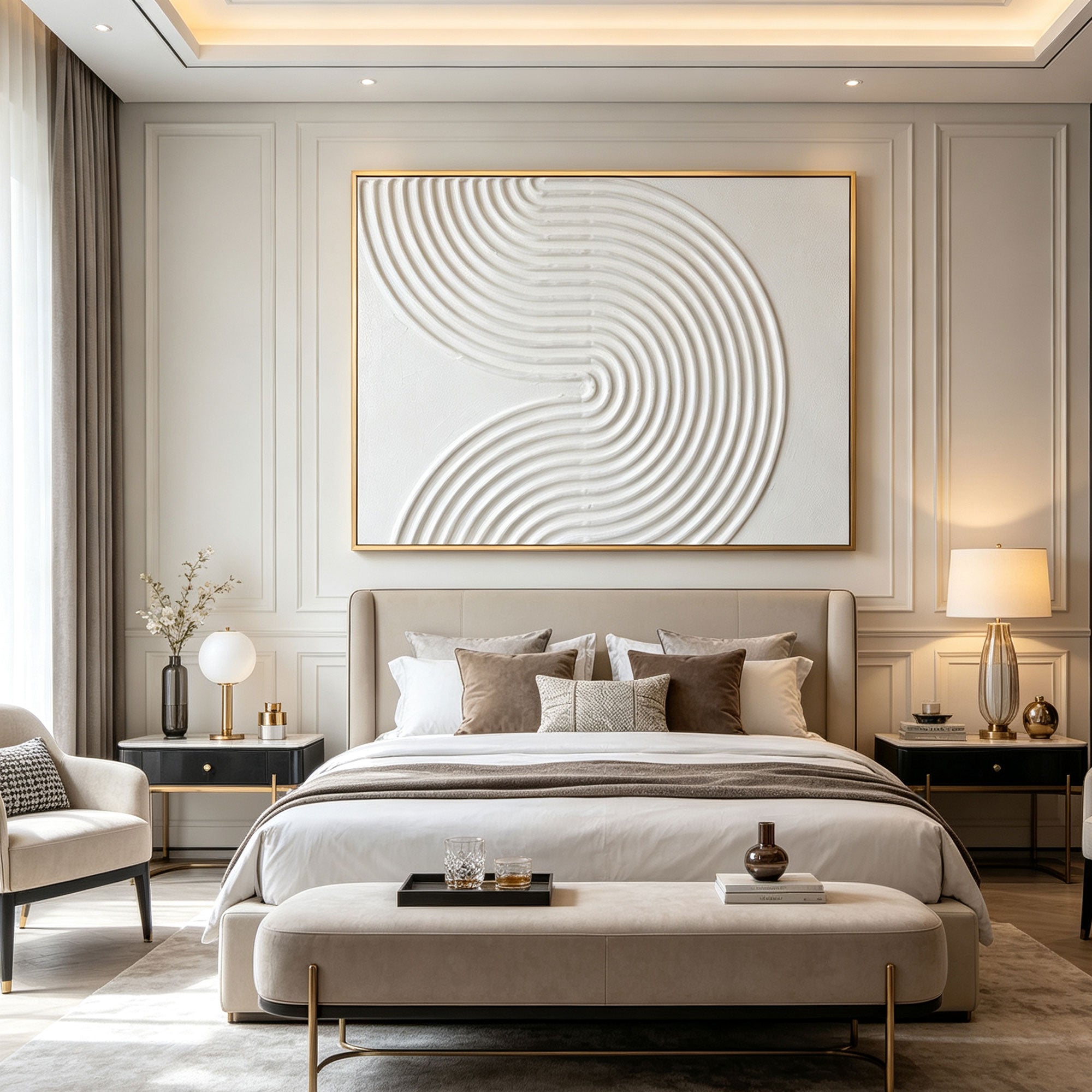 3D Textured Scandinavian White Wall Art - Silent Current