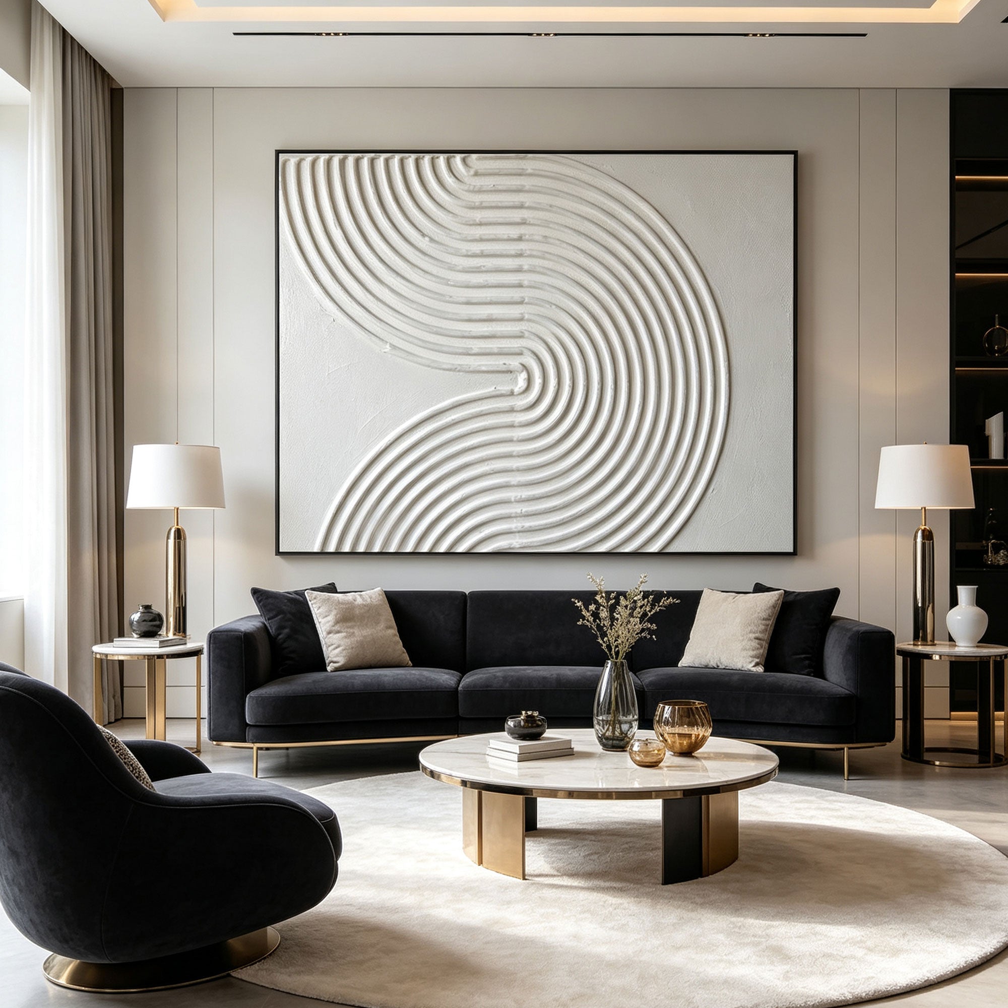 3D Textured Scandinavian White Wall Art - Silent Current