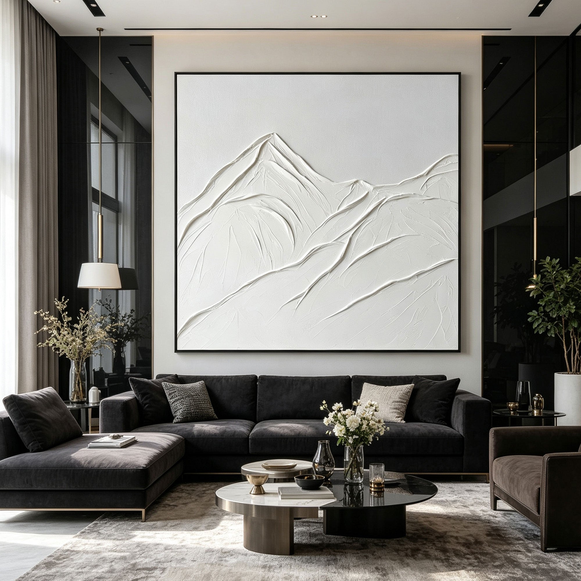 3D Textured Minimalist White Mountain Canvas Art - Silent Peak