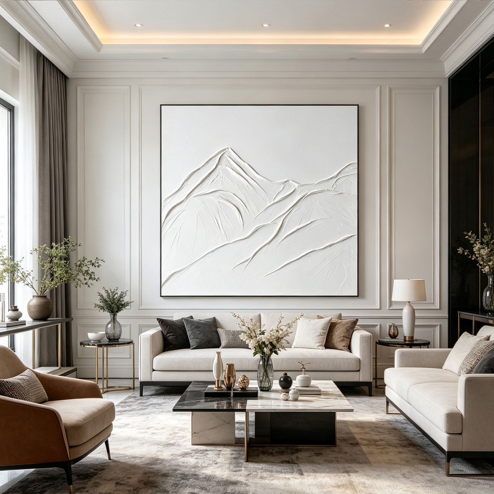 3D Textured Minimalist White Mountain Canvas Art - Silent Peak