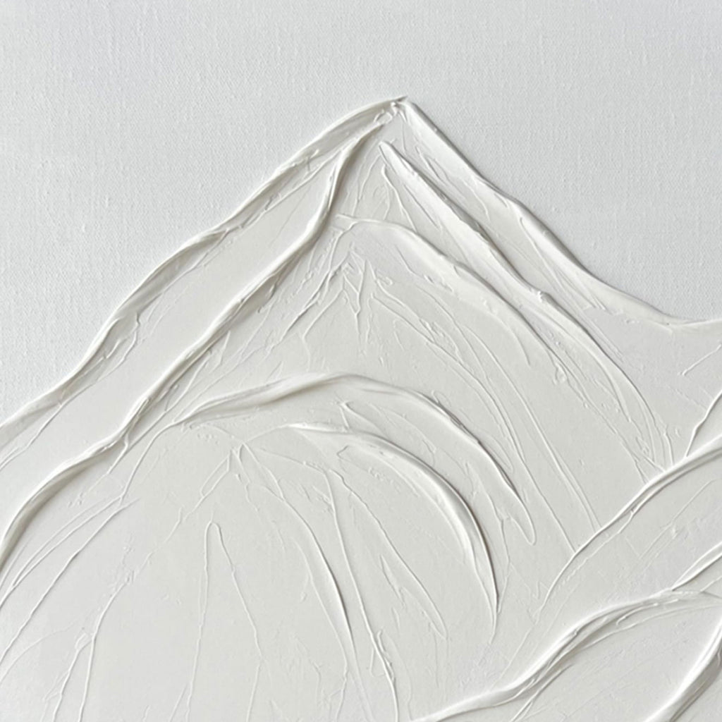 3D Textured Minimalist White Mountain Canvas Art - Silent Peak