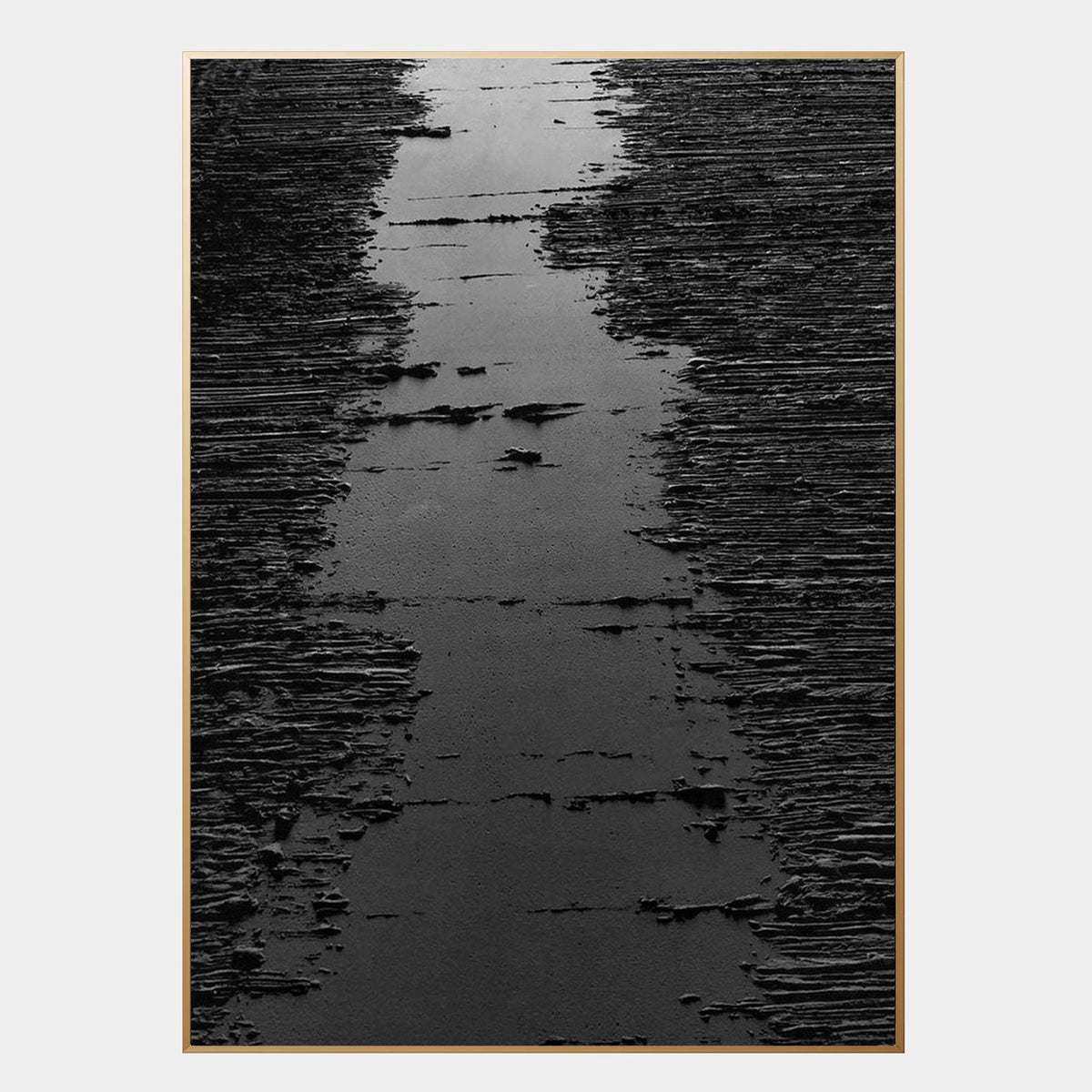 Minimalist black textured canvas wall art with a Wabi-Sabi aesthetic, featuring eco-friendly acrylic paints and a subtle vint