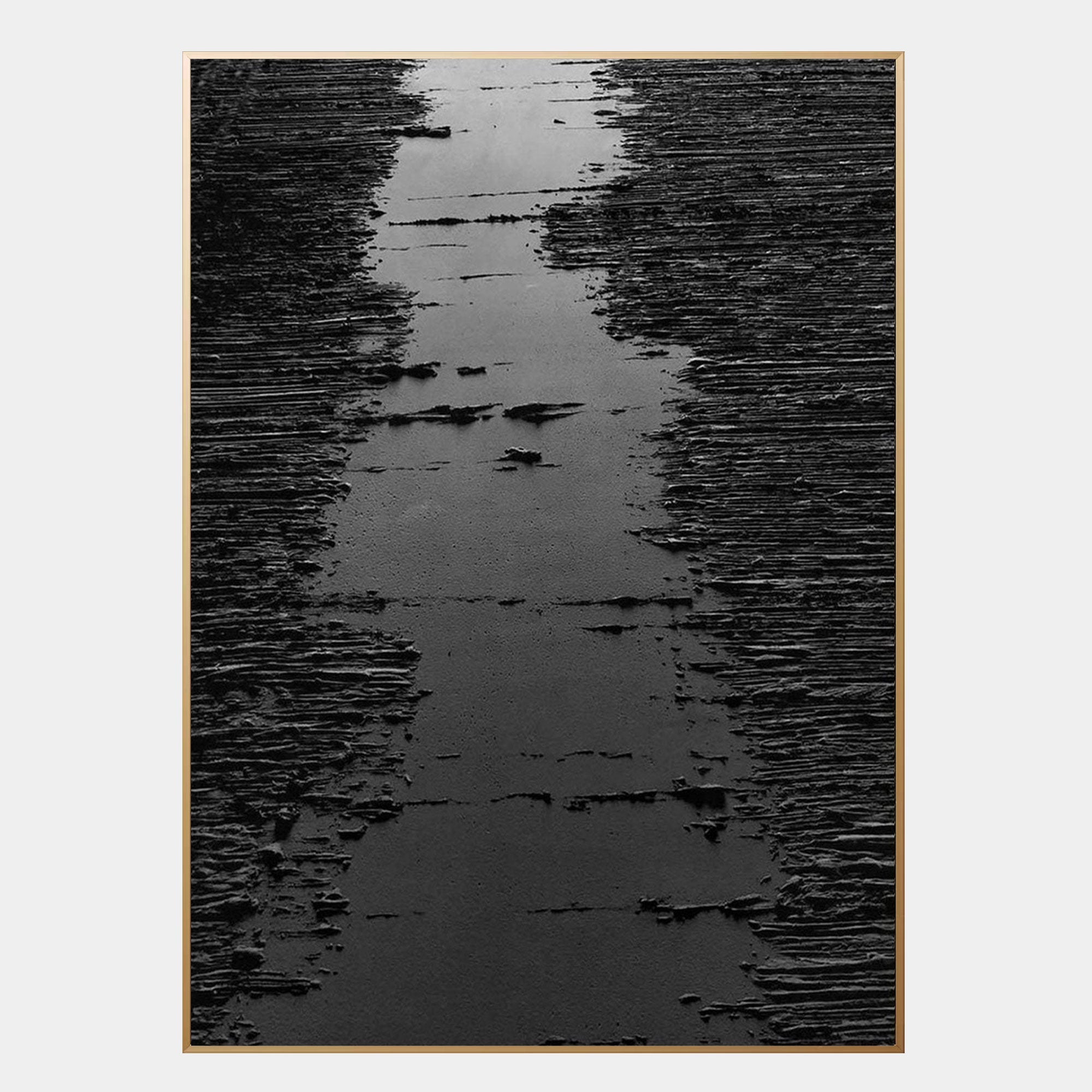 Minimalist black textured canvas wall art with a Wabi-Sabi aesthetic, featuring eco-friendly acrylic paints and a subtle vintage appeal.