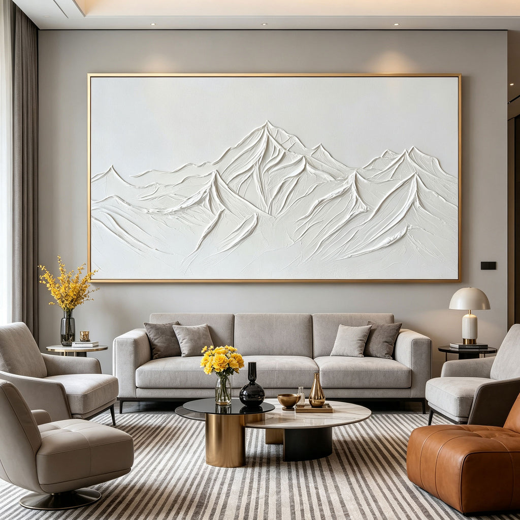 3D Textured Minimalist Snow Mountain Wall Art - Snow Ridge