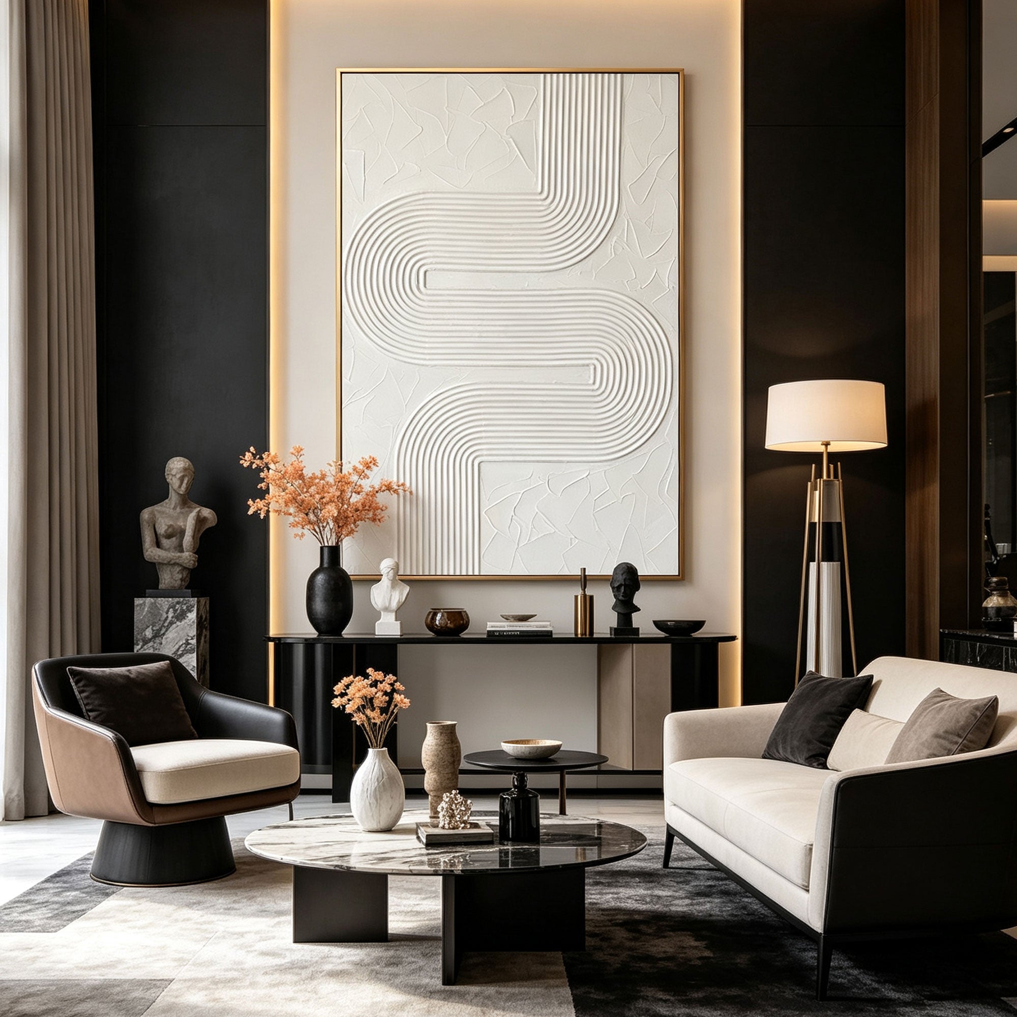 3D Textured Scandinavian Geometric Canvas Art - Stone Current