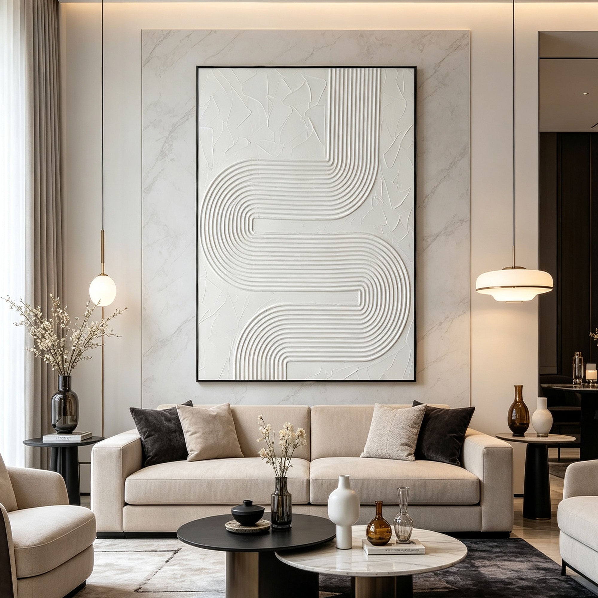 3D Textured Scandinavian Geometric Canvas Art - Stone Current