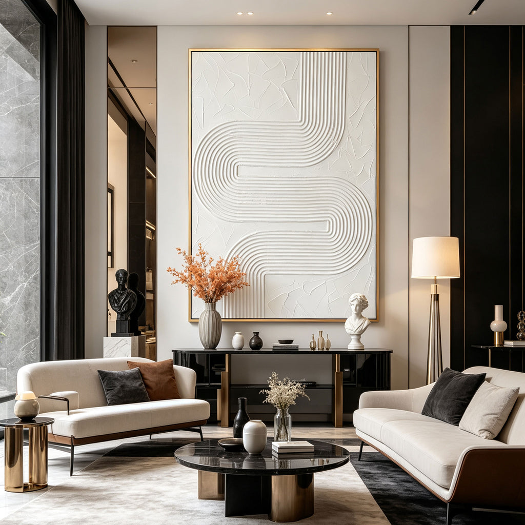 3D Textured Scandinavian Geometric Canvas Art - Stone Current