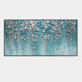 3D Textured Silver Floral Teal Wall Art - Tidal Bloomfall