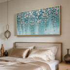3D Textured Silver Floral Teal Wall Art - Tidal Bloomfall