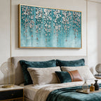 3D Textured Silver Floral Teal Wall Art - Tidal Bloomfall