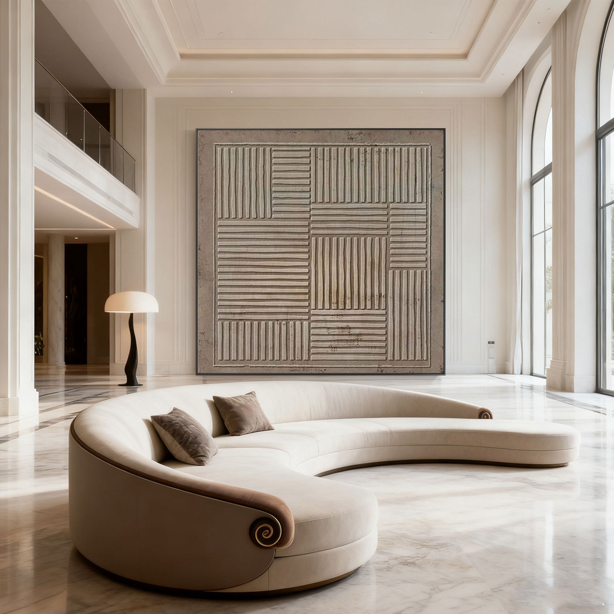 Lumi Gallery's Wabi Sabi geometric Japandi canvas art with textured silent pattern in modern living room