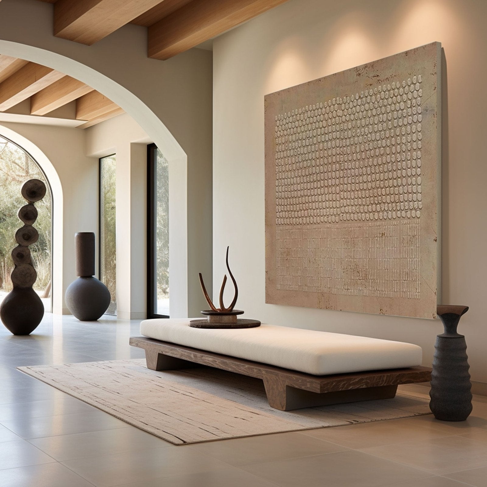 Vintage aesthetic textured painting with warm earthy tones, designed in a minimalist square format, perfect for living rooms or bedrooms.