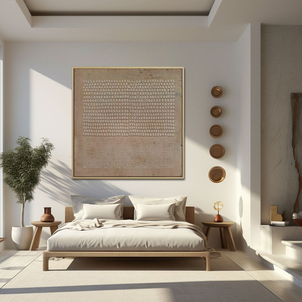 Large square minimalist painting featuring Japanese-inspired aesthetic, hand-painted with non-toxic materials and shipped worldwide in gallery-grade packaging.