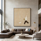 Minimalist beige dog walk wall art by Lumi Gallery in modern living room