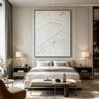 3D Textured Minimalist White Abstract Painting - White Trace