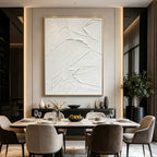 3D Textured Minimalist White Abstract Painting - White Trace