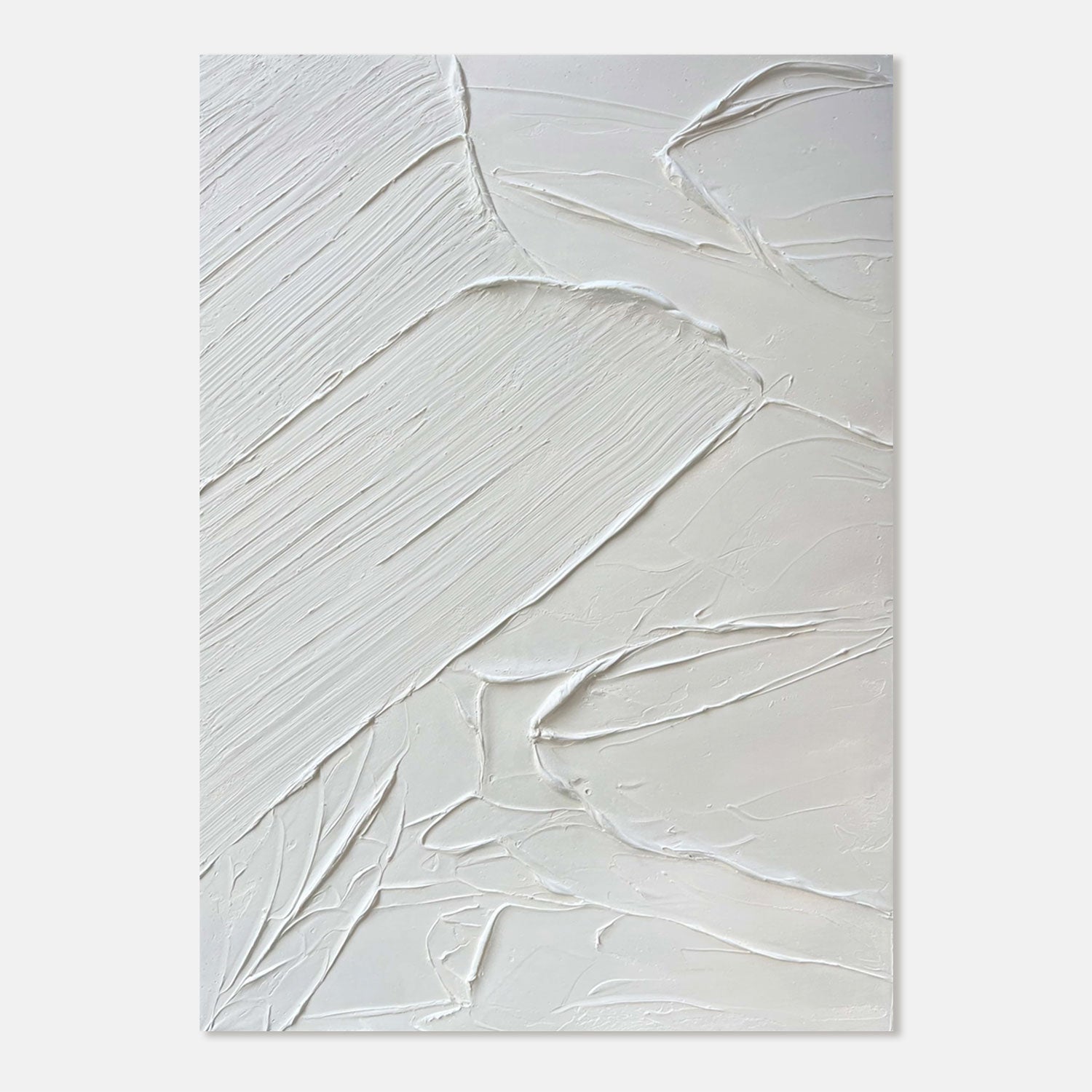 3D Textured Minimalist White Abstract Painting - White Trace