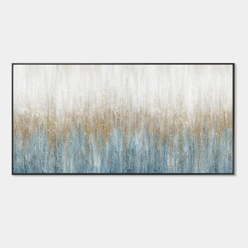 Minimalist white and blue abstract canvas wall art 'Winter Veil' by Lumi Gallery