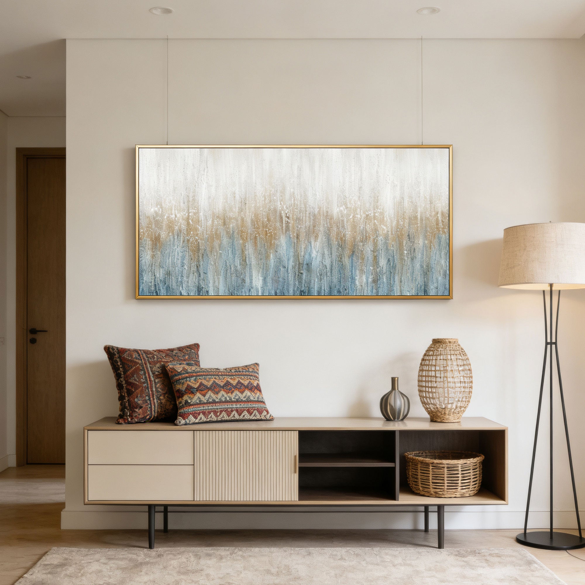 Minimalist White and Blue Modern Wall Art - Winter Veil