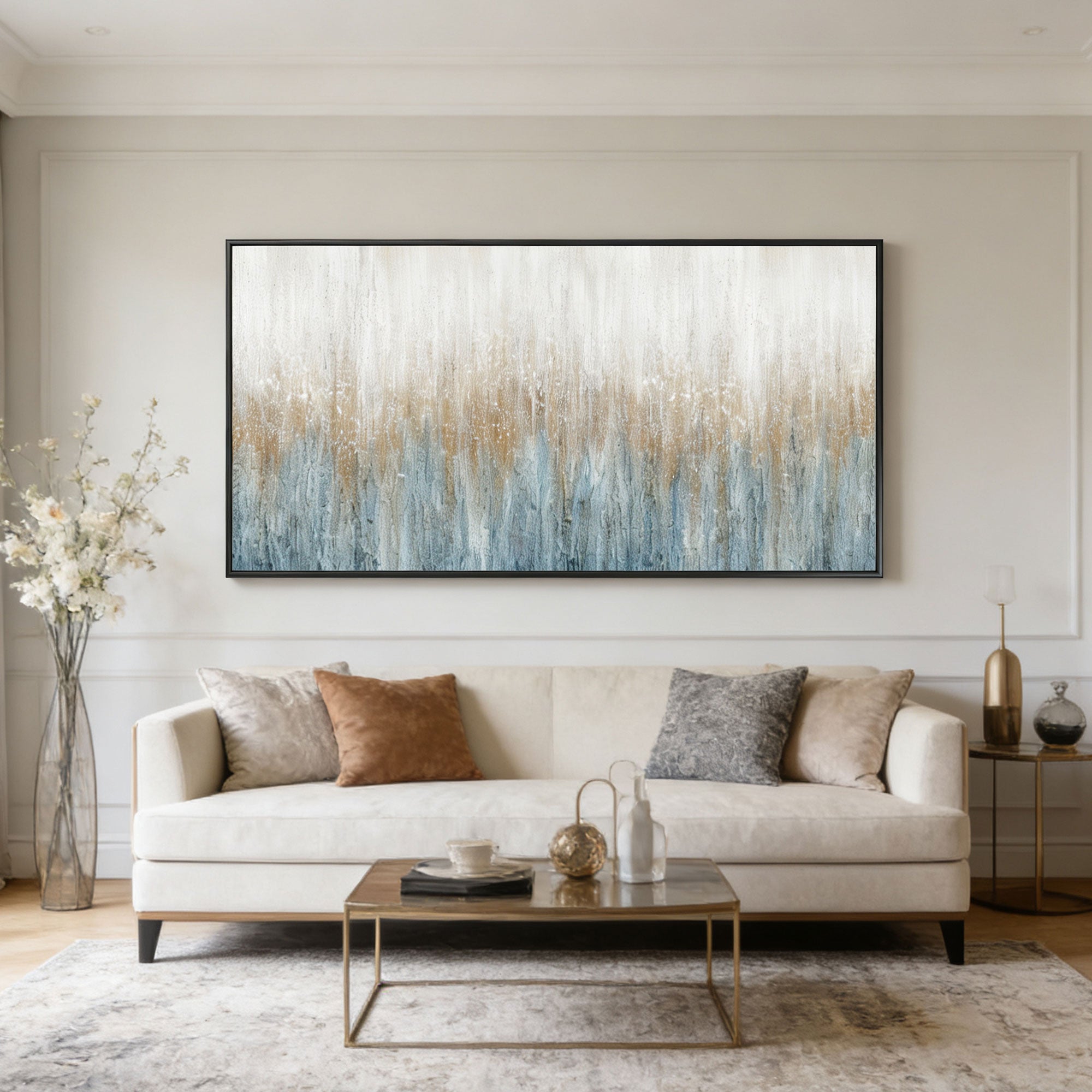 Minimalist White and Blue Modern Wall Art - Winter Veil