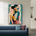 Pop art teal portrait canvas wall art by Lumi Gallery in modern living room